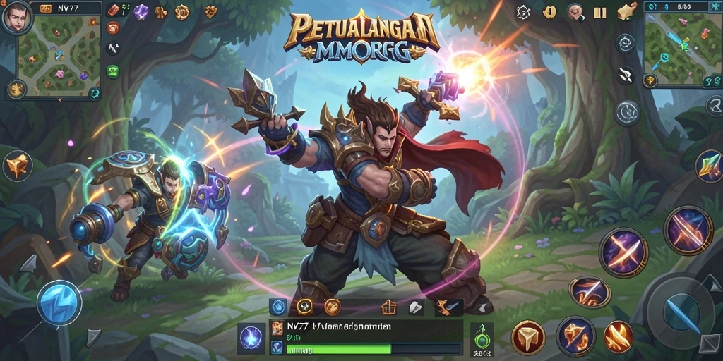 Tampilan gameplay epik dalam dunia MMORPG NV77.